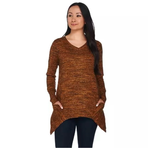 LOGO By Lori Goldstein Melange Cotton Cashmere Sweater Bordeaux Size Medium - Picture 1 of 8